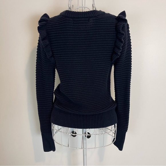 Banana Republic Women's Navy Ruffle Sweater crew neck long sleeve pullover SZ XS - Picture 4 of 8